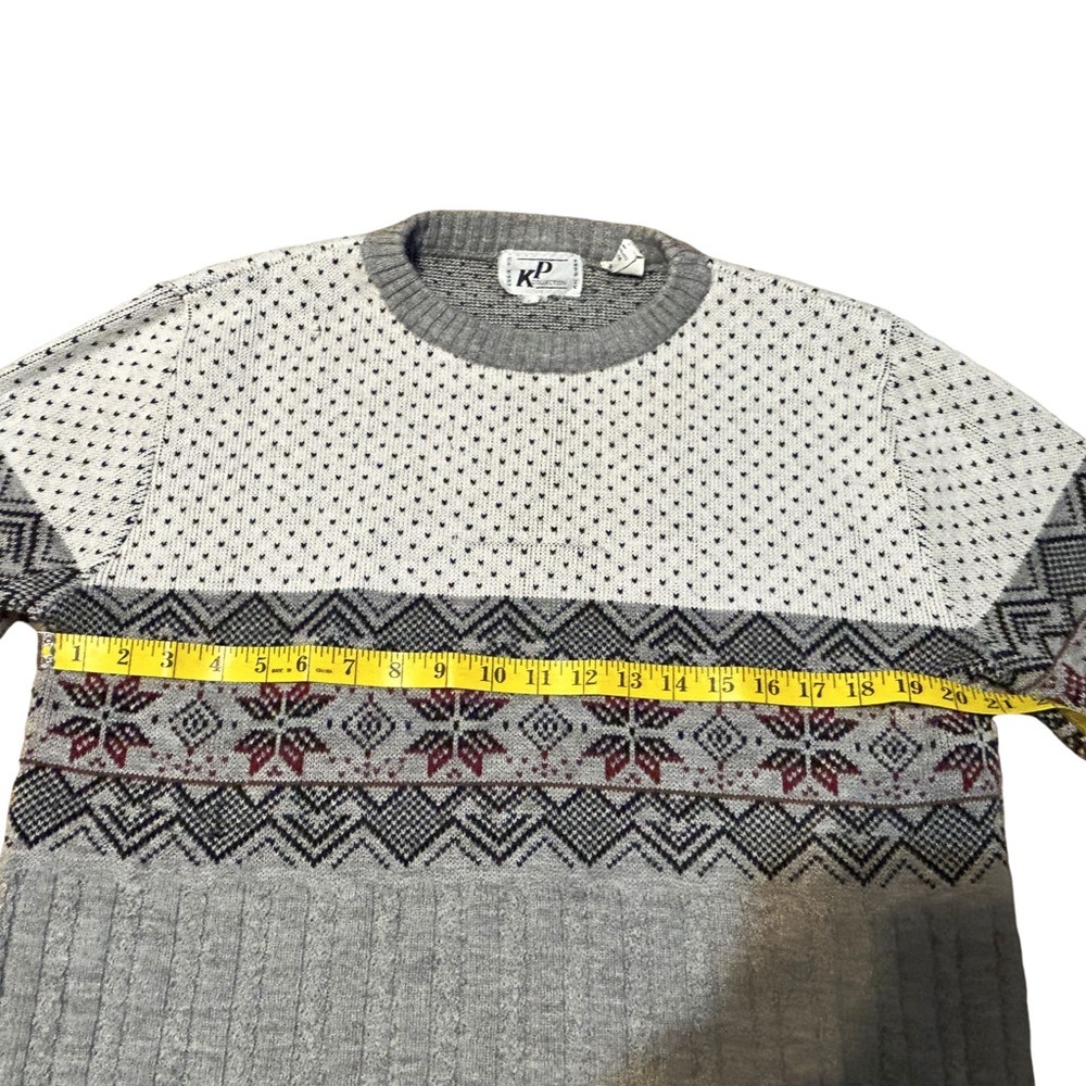 Vintage KP Collection Nordic Sweater Gray Fair Isle Men’s Large - Picture 8 of 14